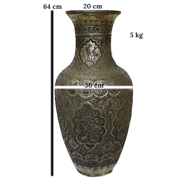 Rare large antique copper vase with engraving Very elaborately handled hand and in a new condition.