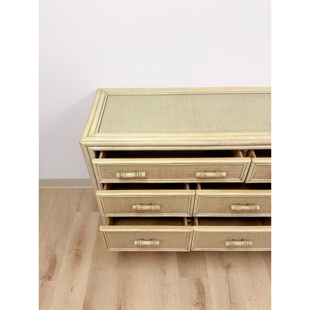 Mid 20th Century Coastal Ficks Reed Style Faux Bamboo Woven Nine Drawer Dresser, Wicker For Sale - Image 13 of 13