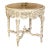 Grand Carved Round Dining Table With Marble Top, Antique White Finish & Hand-Gilded Details For Sale