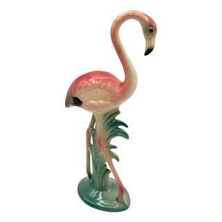 Mid 20th Century Detailed Pink Flamingo Ceramic Tabletop Sculpture Brad Keeler For Sale