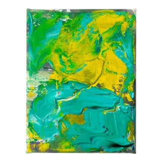 "Yellow Turquoise / Colourscape 95" Small Abstract Oil Painting by Simon Findlay For Sale