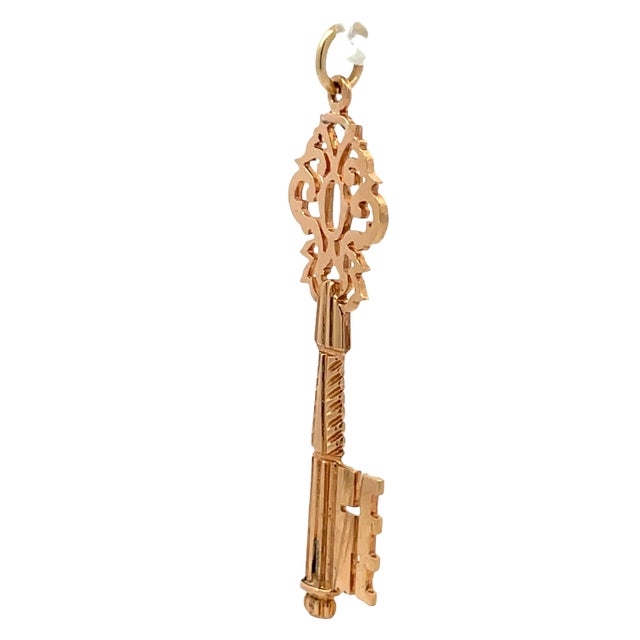 Early 21st Century Victorian 18k Rose Gold Ornate Key Pendant With Hand Carved Bow For Sale - Image 5 of 5