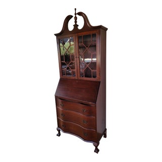 1930s Mahogany Ball and Claw Feet Secretary Desk For Sale