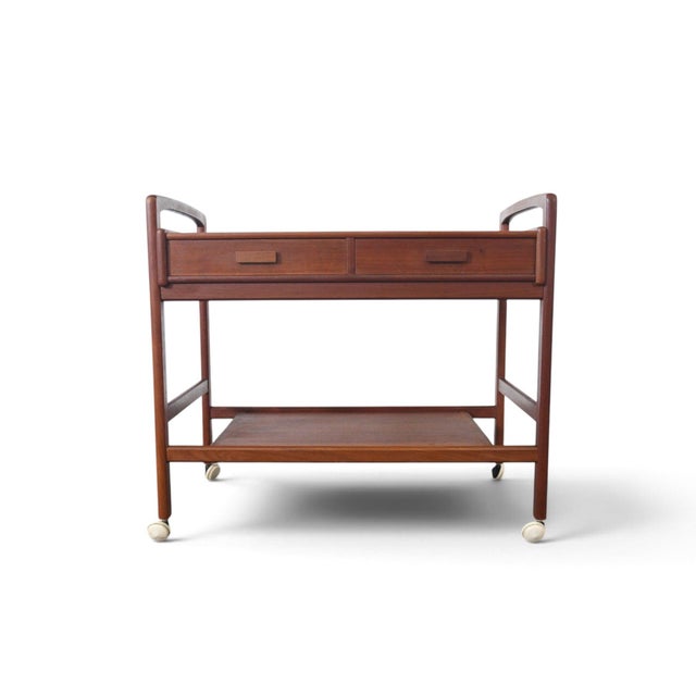 Mid 20th Century Danish Modern Two Drawer Bar Cart in Teak For Sale - Image 10 of 11