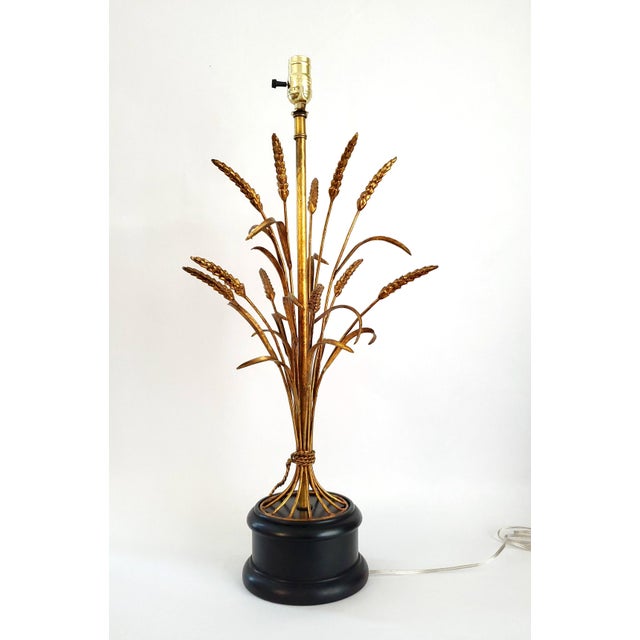 Wood Lamp Restored Italian Tole & Gilt Wheat - 1960s For Sale - Image 7 of 14