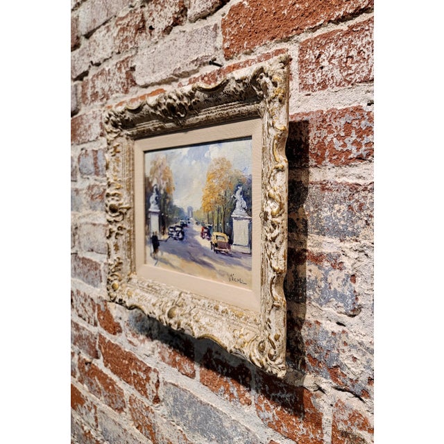 Textile Andre Michel -1940s Champ Elysees Parisian Scene-Oil Painting For Sale - Image 7 of 9