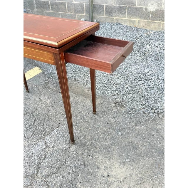 Antique Federal Style Petite Sized Inlaid Flip Top Game Console Table For Sale - Image 15 of 18