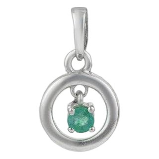 Dainty Floating Emerald Open Circle Pendant for Her in 925 Silver For Sale