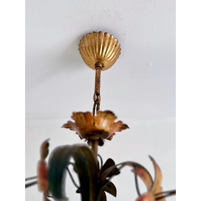 Red Vintage Italian Florentine Hand-Painted Tole Floral 5-Light Chandelier, 1940s For Sale - Image 8 of 18