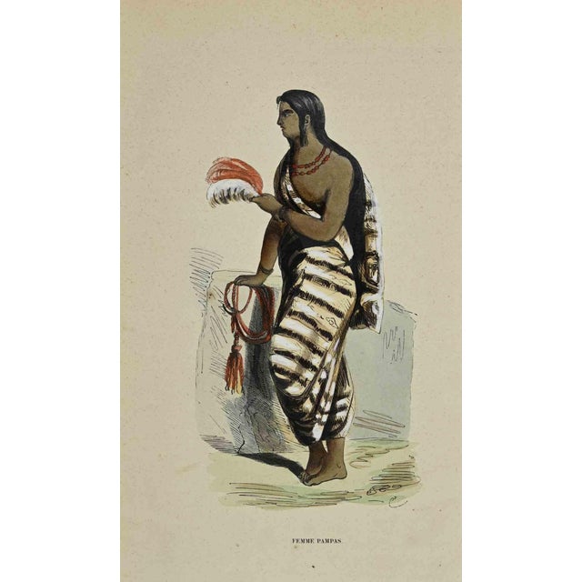 Femme Pampas is a hand colored lithographs made by Auguste Wahlen in 1844. Good conditions. The artwork belongs to the...