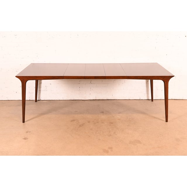 John Van Koert for Drexel Mid-Century Modern Sculpted Walnut Extension Dining Table, Newly Refinished For Sale - Image 14 of 14