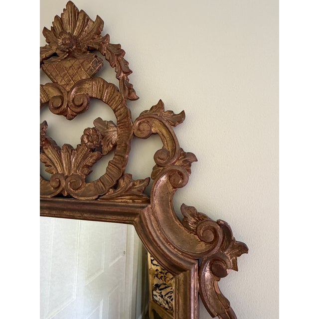 Antique Italian Rococo Giltwood Mirror With Exceptional Carved Crest For Sale - Image 11 of 14