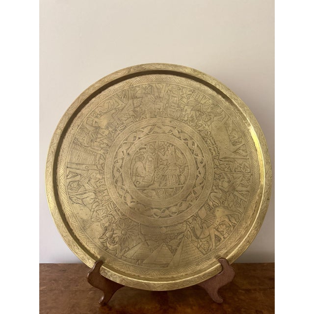 Large Antique Victorian Circular Engraved Mixed Metal Tray, 1880s For Sale - Image 3 of 6