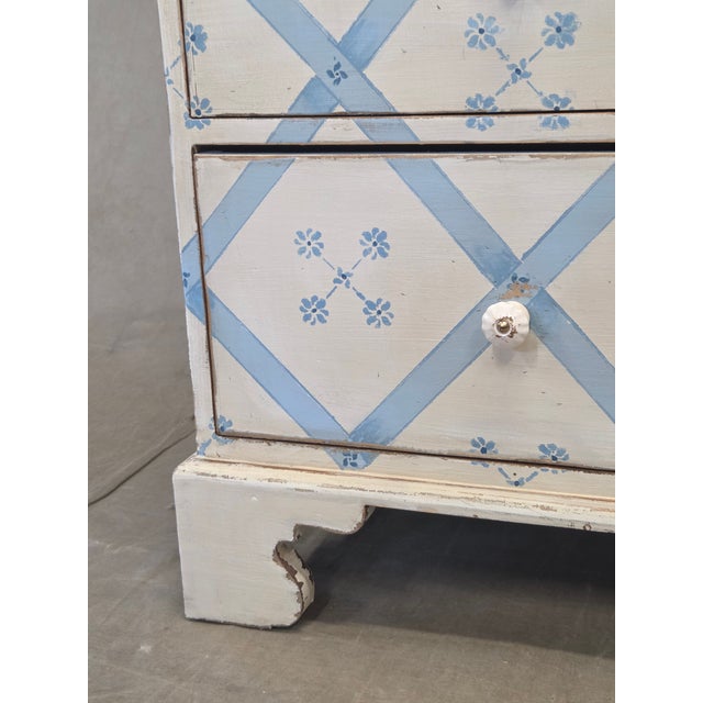 Vintage Rustic English Pine Five Drawer Dresser With Distress Painted and Stenciled Surface For Sale - Image 12 of 15