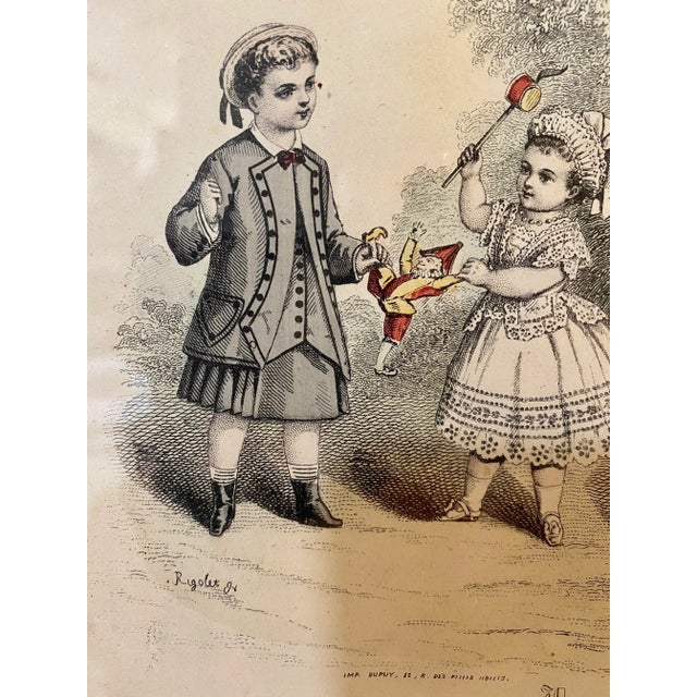 Victorian Antique Hand Colored French Fashion Engraving - Circa 1879 For Sale - Image 3 of 10