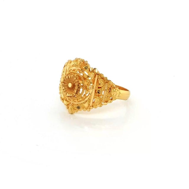 This elegant floral ring is beautifully crafted in rich 22k yellow gold, showcasing a detailed flower design with diamond-...