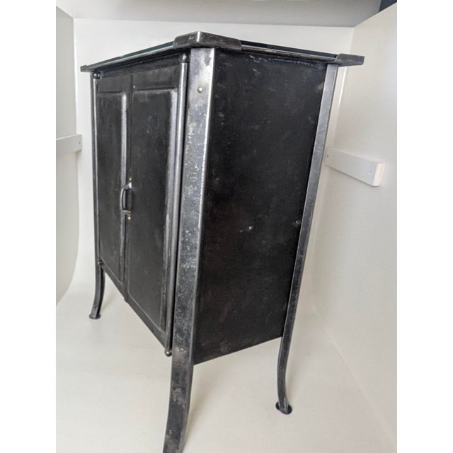 Vintage industrial cabinet, steel cabinet, workshop cabinet, medical cabinet with glass top, circa 1900 or earlier. All...