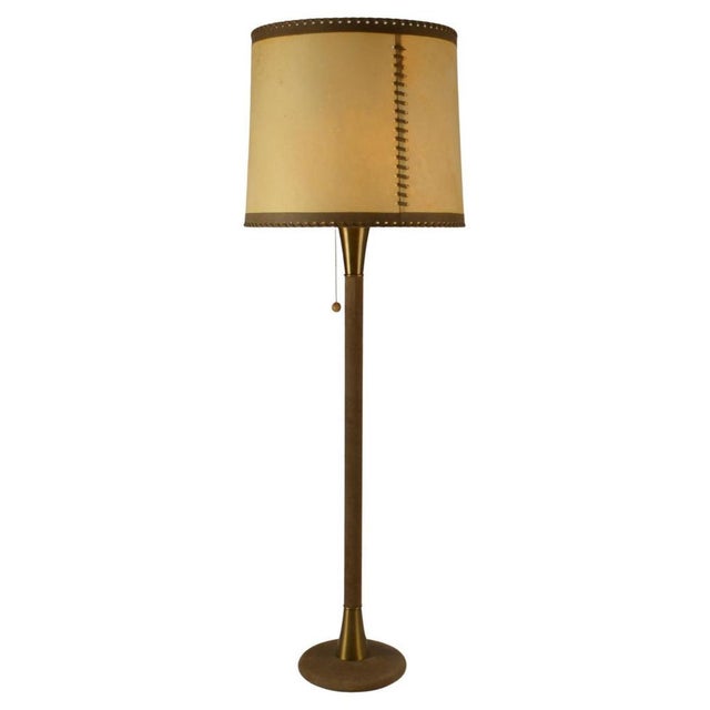 Leather and Brass Floor Lamp with Parchment Shade, 1960s For Sale - Image 13 of 13