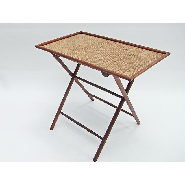 Tray Foldable Side Table in Teak and Rattan Weave, Indonesia, 1980s For Sale - Image 4 of 11