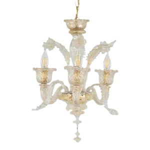 Vintage Traditional Floral Three-Arm 24k Gold Infused Murano Glass Chandelier