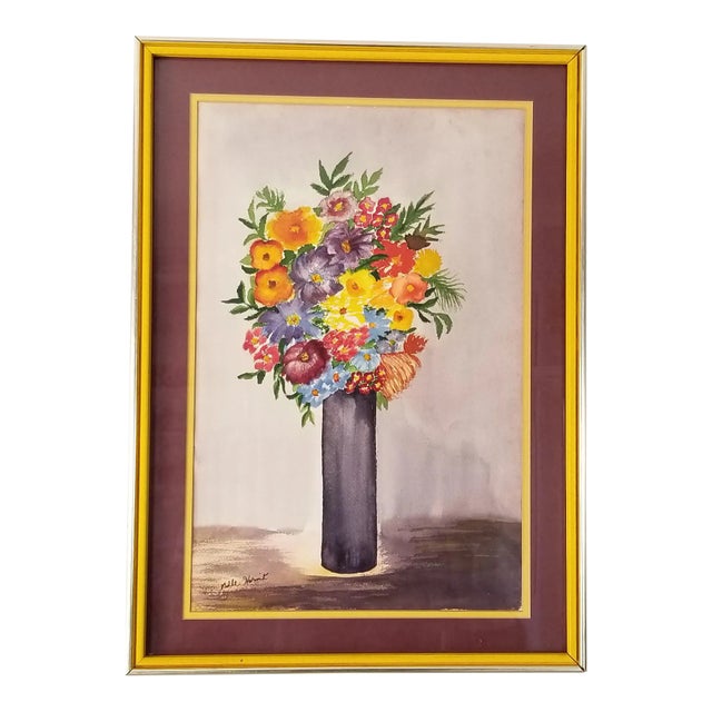 1970s Vintage Belle Horink Still Life Watercolor Abstract Painting For Sale