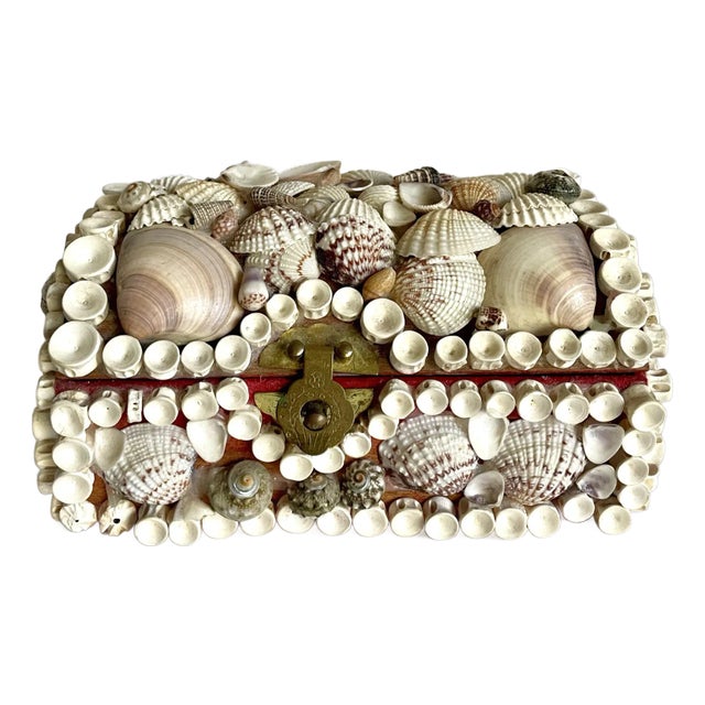 Vintage Folk Art Seashell Encrusted Jewelry Box For Sale