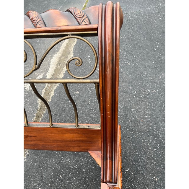 King Size Wrought Iron and Cherry Sleigh Bed Frame For Sale - Image 9 of 12