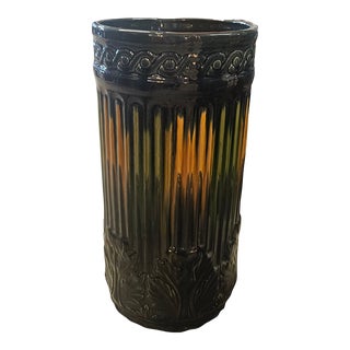 1910s Brush McCoy Blended Majolica Art Pottery Green Brown Ceramic Umbrella Stand For Sale