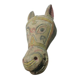 1940s Mexican Folk Art Carved and Painted Wood Horse Head Sculpture- 31 In. Tall For Sale