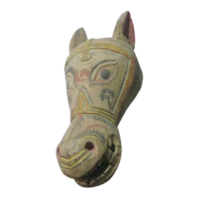 1940s Mexican Folk Art Carved and Painted Wood Horse Head Sculpture- 31 In. Tall For Sale