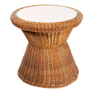 French Wicker Table with Laminated Top, 1970s For Sale