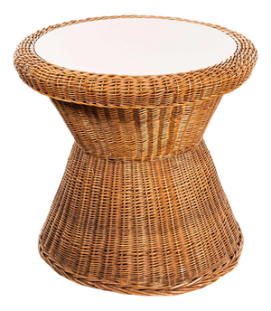 French Wicker Table with Laminated Top, 1970s