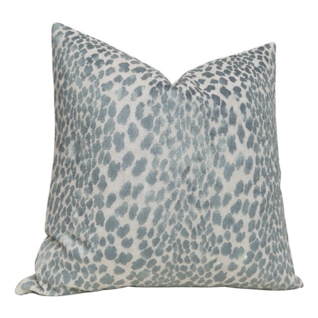 Spotted Velvet Pillow Cover in Marine Blue, 22x22 Pillow For Sale
