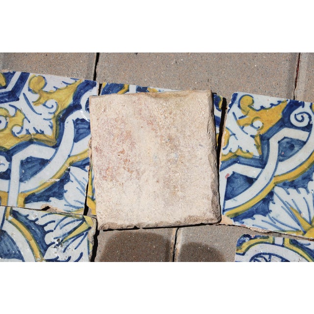 17th Century Portuguese Antique Tiles Set of 6 Blue, Yellow & White Geometric Floral For Sale - Image 10 of 10