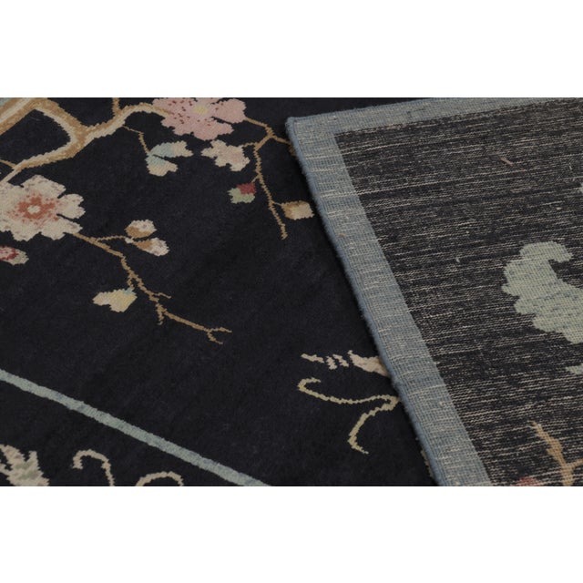 Black Rug & Kilim’s Chinese Art Deco Inspired Rug, Elegant Florals on Midnight Blue For Sale - Image 8 of 8