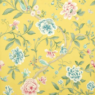 Sanderson Porcelain Garden Wallpaper in Rose/ Linden - a Sample For Sale