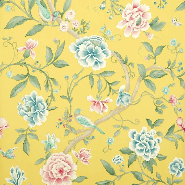 Sanderson Porcelain Garden Wallpaper in Rose/ Linden - a Sample For Sale