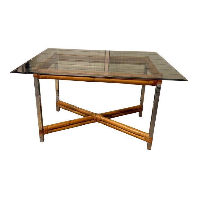 Midcentury Bamboo & Stainless Steel Dining Table For Sale
