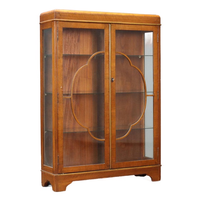 Art Deco Walnut Display Cabinet For Sale
