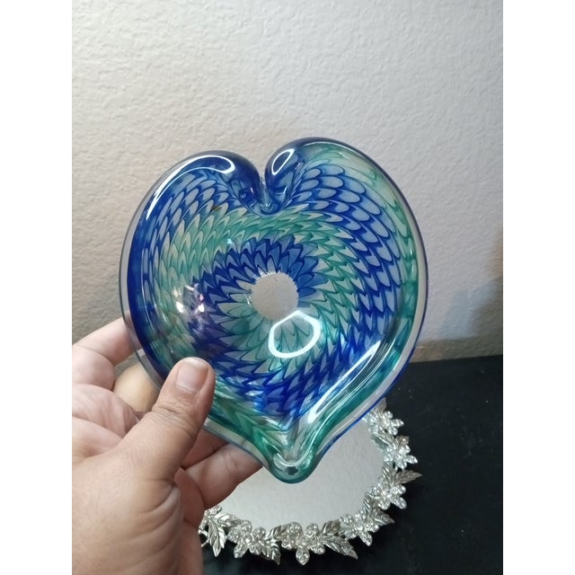 Signed Adam Jablonski Poland Swirl Heart Shaped Art Glass Bowl For Sale In Dallas - Image 6 of 7