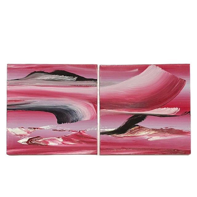 Early 21st Century Martyn Jones, Surrealist Abstract Painting Pair, Martyn Jones British Color Diptych Painting For Sale - Image 5 of 10