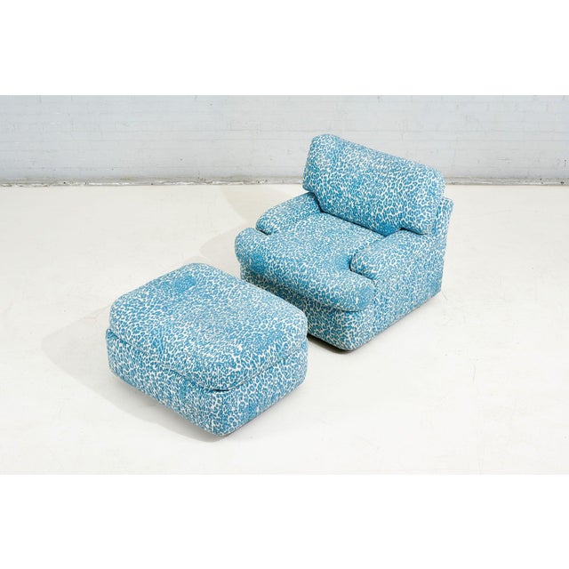 Directional Lounge Chair and Ottoman, 1980. Original upholstery. Ottoman measures 34" wide x 27" deep.