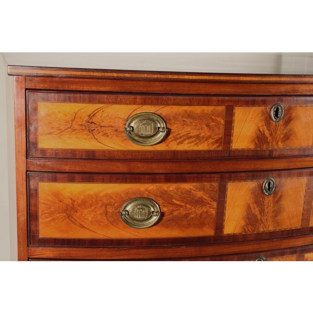 Wood American Federal Feathered Birch and Mahogany Bow Front Chest of Drawers For Sale - Image 7 of 12
