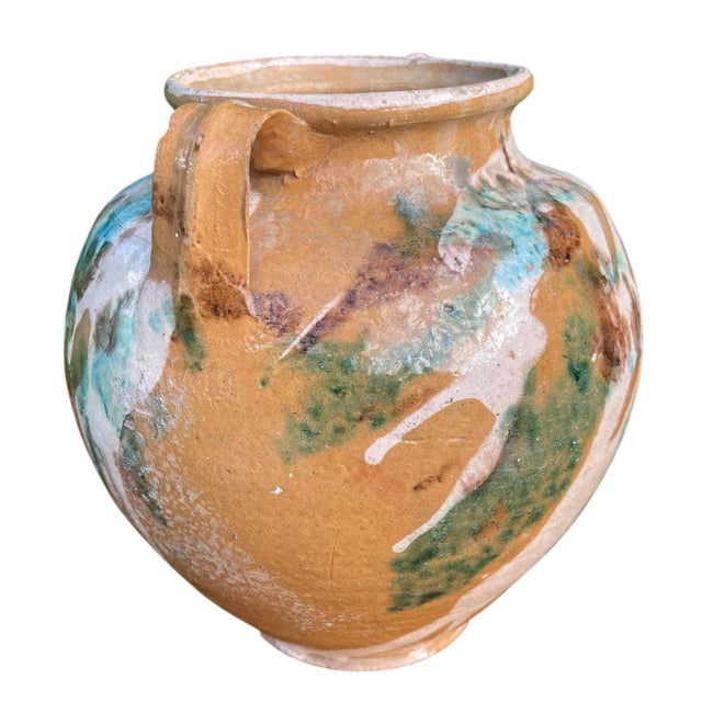 Late 20th Century Vintage Drip Glaze Terracotta Cachepot / Amphora Vessel, 8” For Sale - Image 5 of 12