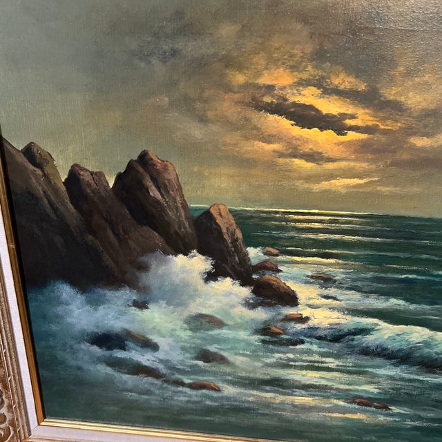 1950s 20th Century Oil on Canvas Framed Signed by German American Artist Peter Hermann Schmidt ( 1886-1974) Seascape at Sunset For Sale - Image 5 of 11