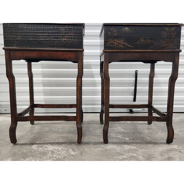 Ethan Allen Chinoiserie Style Lift Top Side Tables - A Pair For Sale - Image 9 of 16