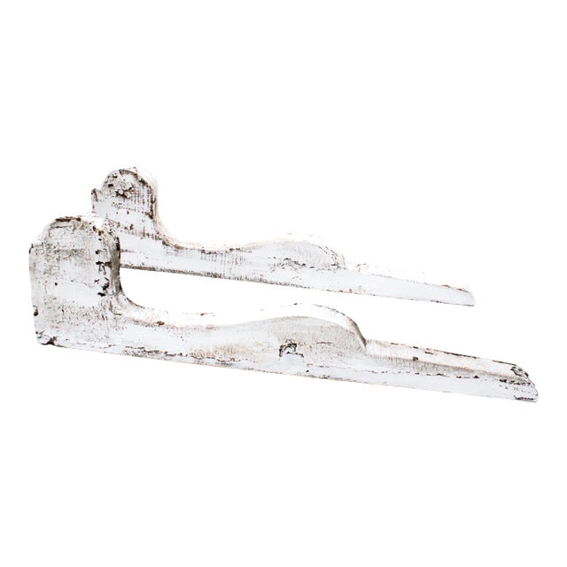 Antique Distressed White Painted/Carved Wooden Brackets For Sale