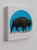 Contemporary Blue Sunset by Tammy Liu-Haller | Charcoal, pastel, ink, acrylic on encaustic panel with gold leaf Bison silhouette against a blue circle. For Sale - Image 3 of 3