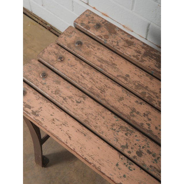 Iron-Base Bench With Weathered Wooden Seat For Sale - Image 4 of 6