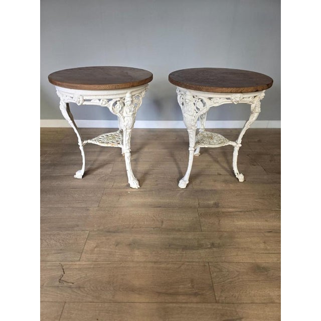 Victorian Britannia Pub Tables in Cast Iron with Oak Tops, Set of 2 For Sale - Image 3 of 11